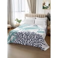 thumbnail image 2 of Turquoise Crab Coastal King Size Flat Sheet, Wrinkleproof & Fadeproof Cooling Flat Bed Sheet Only, Summer Coral Nautical Breathable Soft Bedding Top Sheets 105 x 98 Inches, 2 of 8