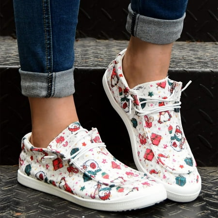 

Women s Christmas Print Fashion Sneaker Lightweight Lace Up Canvas Shoes Women s Footwear