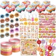 thumbnail image 1 of DMIGHT 120PCS Groovy Party Favors,Includes Bus Boxes Retro Flower Sunglasses Temporary Tattoos Stickers Slap Bracelets Keychains Plastic Straws Silicone Bracelets For Boho Hippie Birthd, 1 of 7