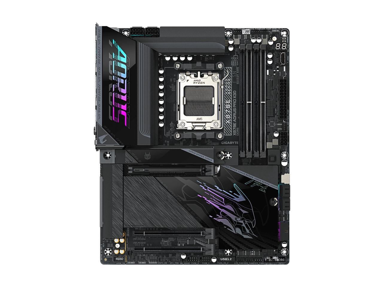GIGABYTE X870E AORUS PRO X3D AMD AM5 LGA 1718 ATX Motherboard, Supports AMD Ryzen 9000/8000/7000 Series Processors, DDR5, 18+2+2 Total Power Phase, 4x M.2, PCIe 5.0, USB4 Type-C, WIFI7, 5GbE, PCIe EZ