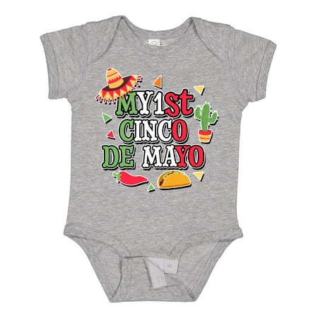 

Inktastic My 1st Cinco De Mayo with Sombrero Red Chili Pepper Taco and Cactus Gift Baby Boy or Baby Girl Bodysuit