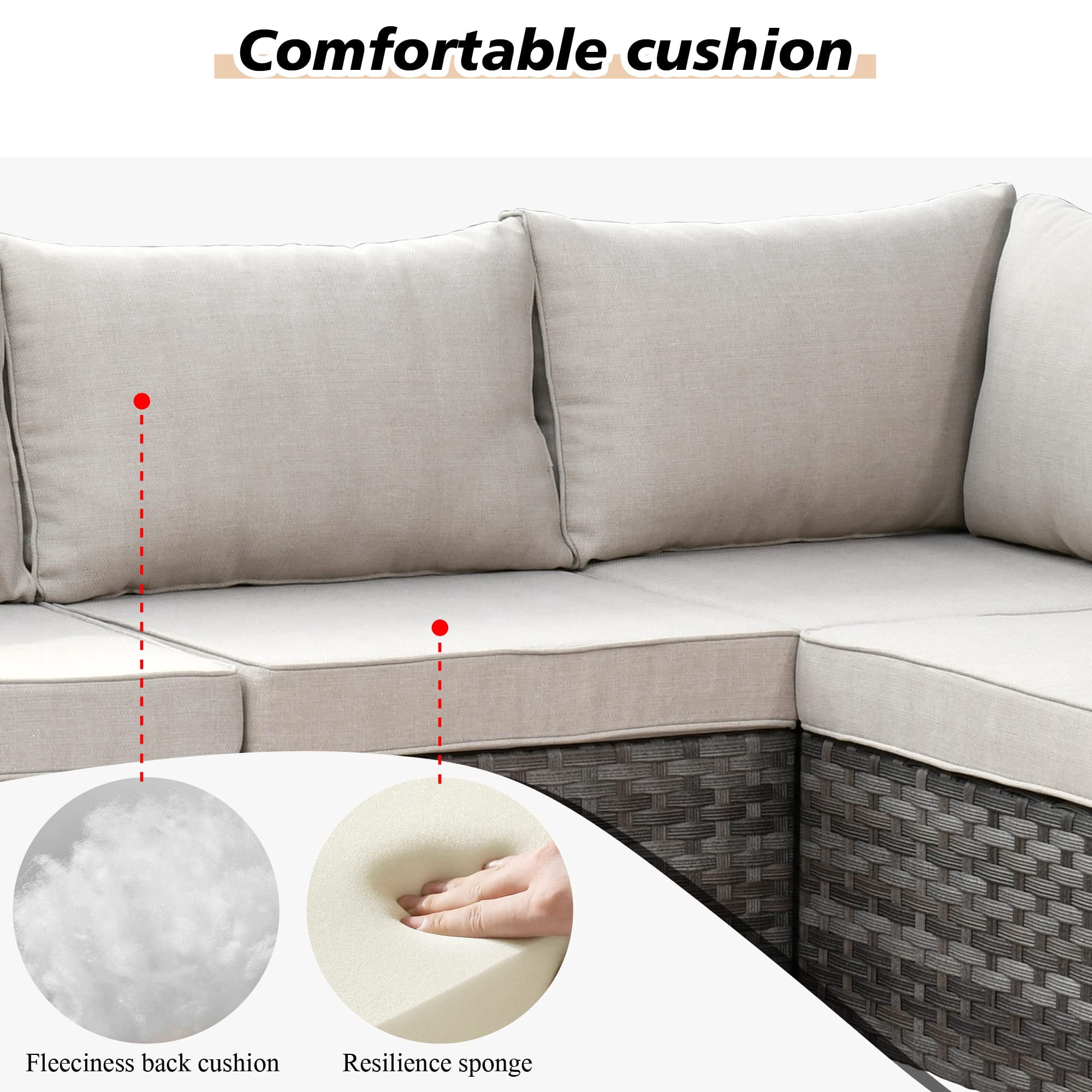 Vcatnet 6 Pieces Patio Furniture Outdoor Sectional Sofa Wicker Conversation Set with Coffee Table for Garden,Poolside,Beige