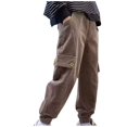 thumbnail image 4 of Atogsazn Boys Casual Jogger Pants Kids Loose Baggy Elastic Waist Pants Cotton Athletic Clothes Fashion 02-Khaki 11-12 Years, 4 of 5
