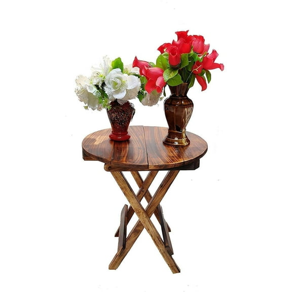 Handcrafted Wooden Round Folding Coffee Side Table – Compact & Elegant Accent Table for Living Room, Office & Home Décor