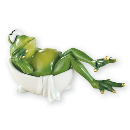 - Lounging Bathroom Frog Hand-Painted Novelty Figurine Decor, Bathtub