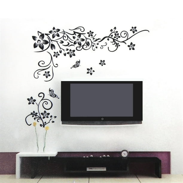 Autocollant mural Noref, autocollant mural PVC fleur noire vigne vinyle Art  décalcomanie salon chambre décor amovible, décalcomanie murale maison 