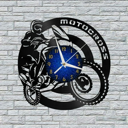 Motocross 12 Inch Vinyl Record Wall Clock - Silent, Creative, and Unique Clock for Living Room, Entryway, or Bedroom Decor - Perfect Gift Idea(12 inchs B without LED)