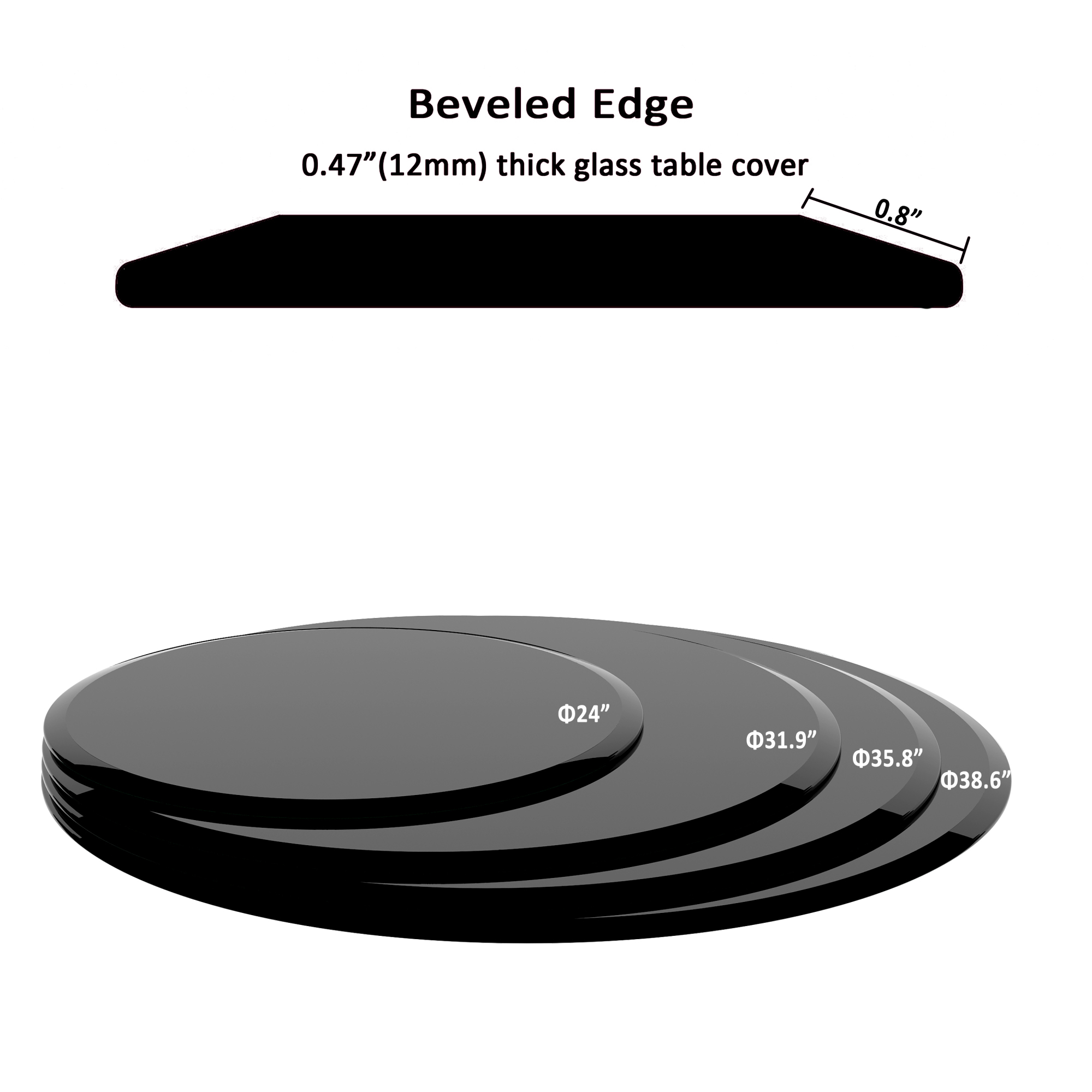 32 Inch Round Black Tempered Glass Table Top, 1/2" Thick Glass Sheet with Beveled Polished Edge, Replacement Tabletop for Coffee Table, Dining Table & Patio Table