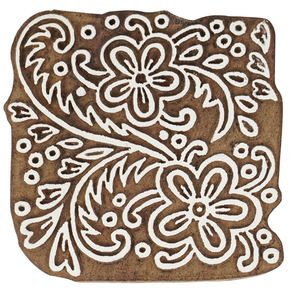IBA Indianbeautifulart Textile Printing Block Asian Floral Motif Hand Carved Wooden Stamp Wood Block Printing Textile Stamps For Fabric/ Pottery Blocks-3 Inch