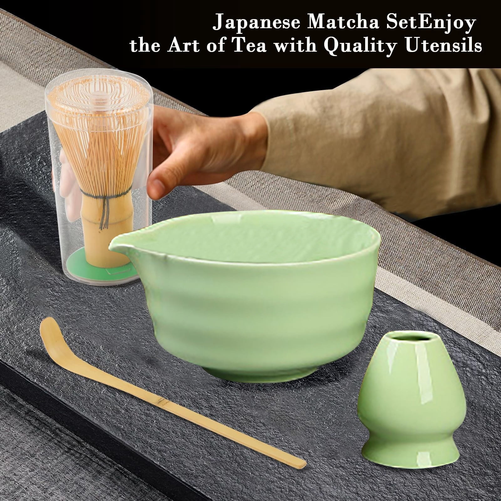 5-Piece Tea Set Clearance! Matcha Tea Set with Whisk Ceramic Bowl & Holder – Matcha Making Kit for Traditional Japanese Tea – Ideal Matcha Set for Beginners And