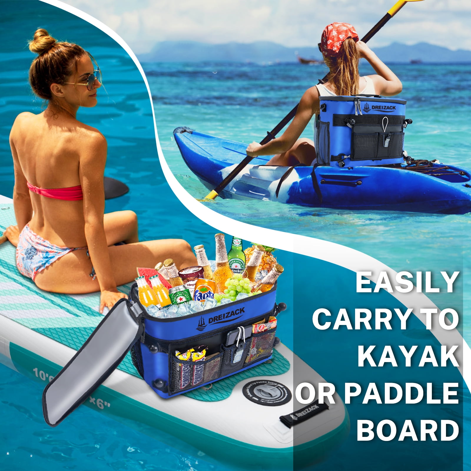 Dreizack Kayak Cooler Behind Seat Waterproof Cooler for Kayaking,Paddle Board Cooler Compatible with Lawn-Chair Seat Kayak Accessories Cooler Bag Kayak Cooler Tow Behind for Camping Fishing, Blue