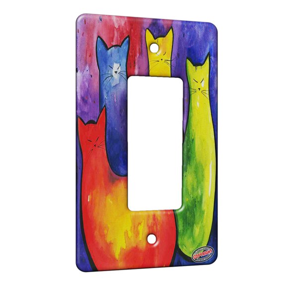 KuzmarK™ 1 Gang Rocker Wall Plate - Four Colorful Two Tone Kitties Abstract Cat Art by Denise Every
