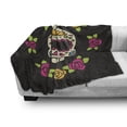 thumbnail image 3 of Sugar Skull Soft Flannel Fleece Throw Blanket, Dia de los Muertos Concept Colorful Graphic Skull with Floral Wreath, Cozy Plush for Indoor and Outdoor Use, 50" x 60", Multicolor, by Ambesonne, 3 of 6