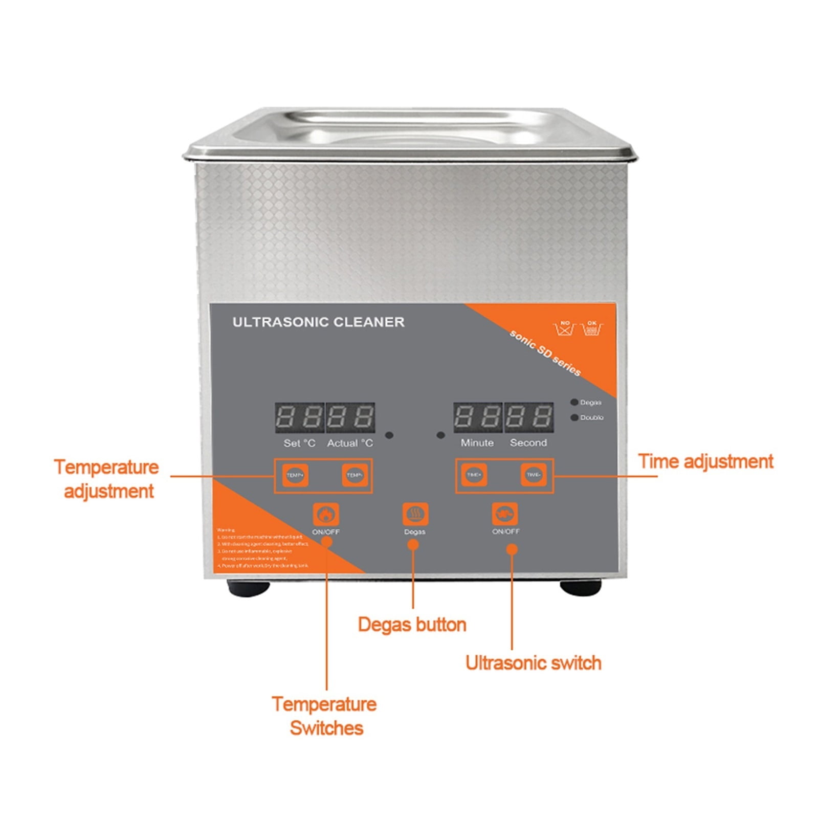 Portable Ultrasonic Cleaner 2L 60W Heater For Jewelry Glasses Dental Nozzle Toothbrush Injector Printer Cartridges ,Strong Cleaning