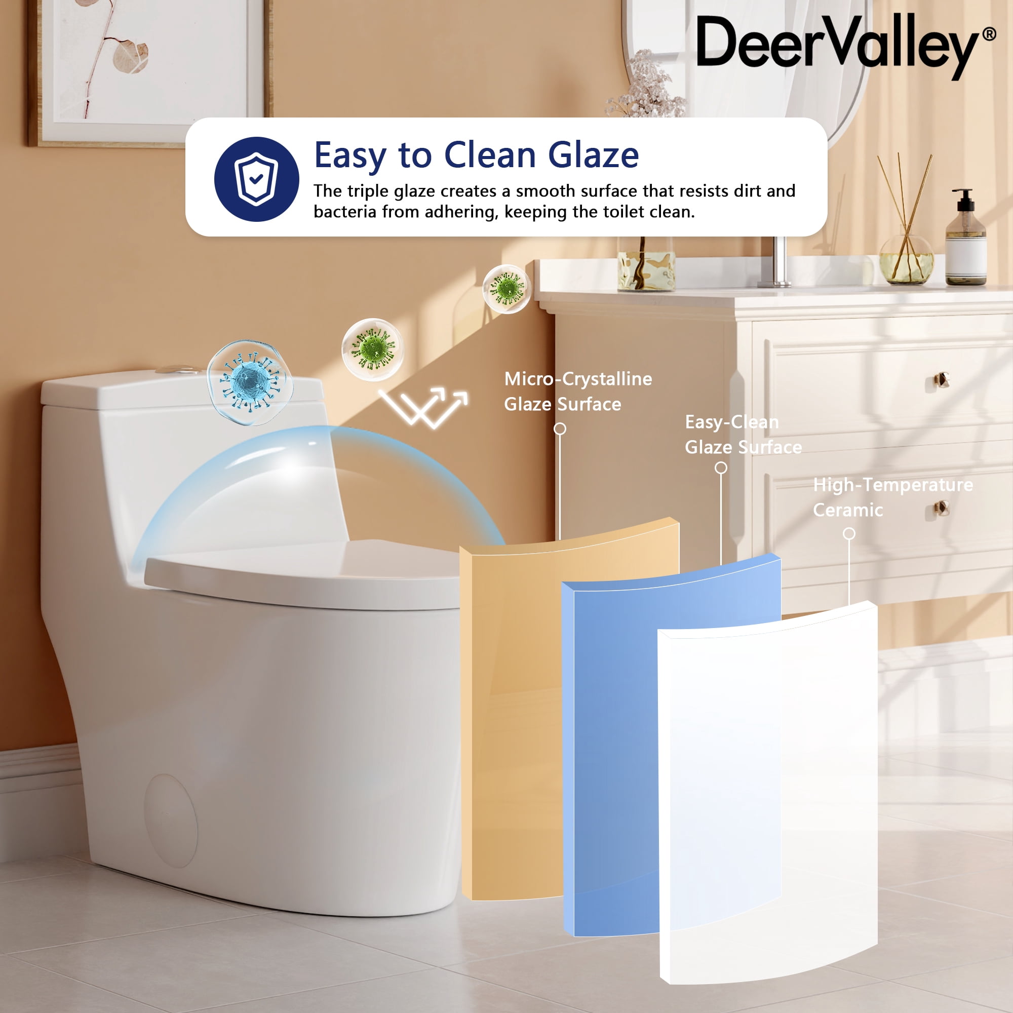 DeerValley 10 in. Rough In One Piece Toilet, Elongated Dual Flush Toilet 1.1/1.6 GPF, Elongated Standard Height with Soft Close Seat, WaterSense, White Ceramic Toilet for Bathroom Remodel