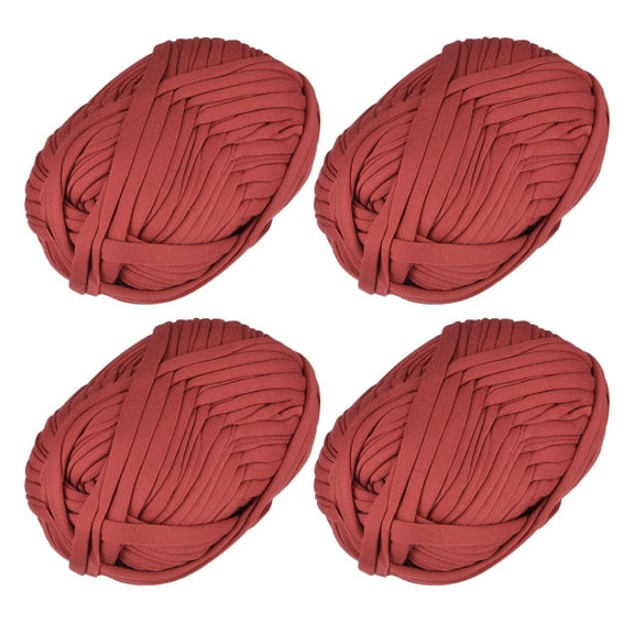 Elastic Fabric Cloth Yarn, 14.11oz/ 400g T Shirt Crochet Yarns for DIY Bag Carpet Cushion 4 Rolls, Dark Red