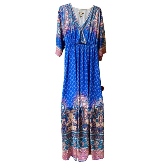Women Flying Tomato Blue Pink Ethnic Print Georgette Jumpsuit Romper Dress New Size Medium