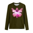 thumbnail image 3 of CLOISE Breast Cancer Shirts Women Long Sleeve Crewneck Shirts Butterfly Ribbon Oversized Breast Cancer Fight Tops Cute Comfy Tshirts Cancer Survivor Gifts Outfits Army Green XL, 3 of 4