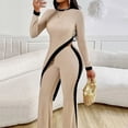 thumbnail image 4 of Women's Fashion Long Sleeve Color Contrasting Side Split T Shirt+Splicing Pants Set, 4 of 9