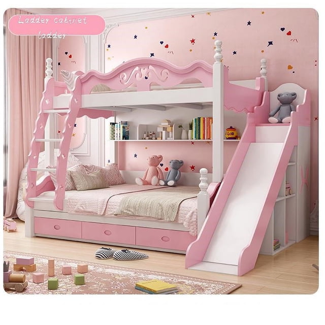 Litera Hello Kitty Princess, pequeño apartamento, tobogán de pie de madera maciza, cama para niños