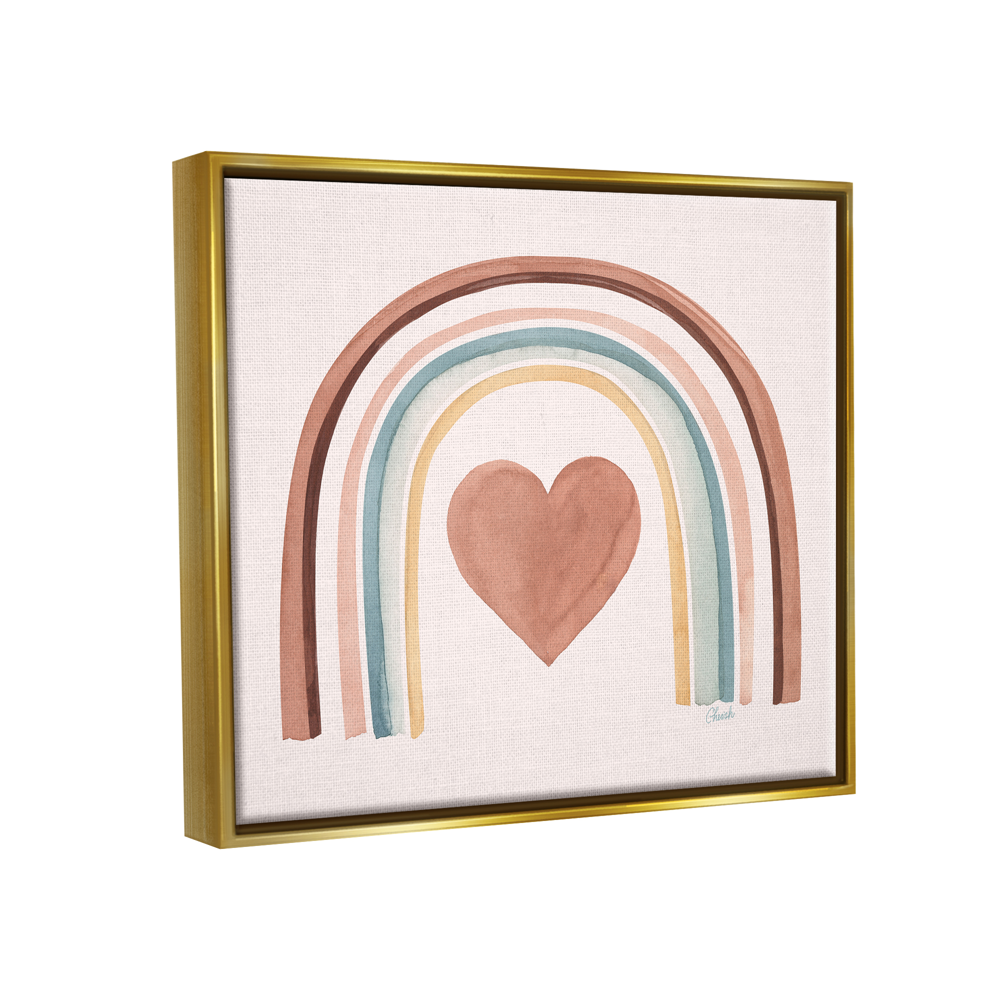 Stupell Earth Toned Rainbow Arch Heart Landscape Painting Gold Floater Framed Art Print Wall Art