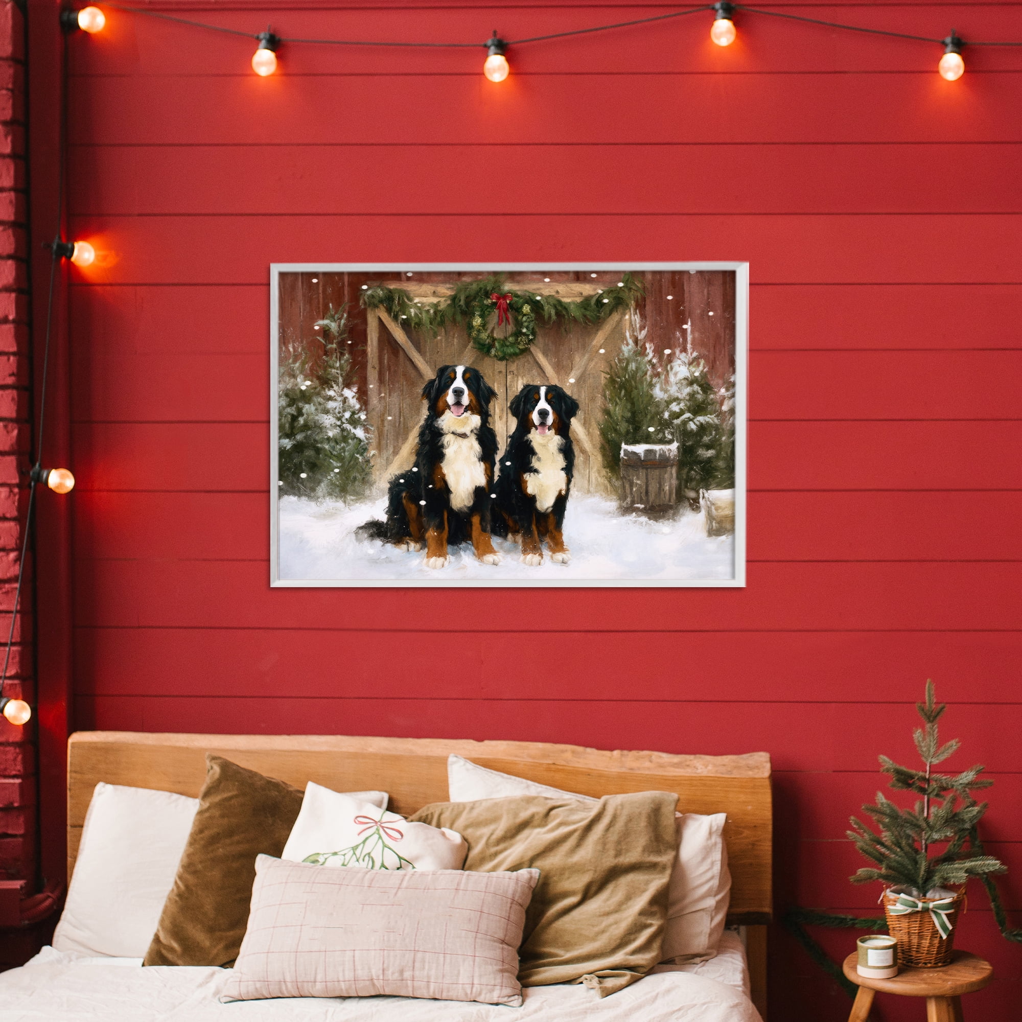 Stupell Industries Barnyard Bernese Mountain Dogs White Framed Giclee Art, design by Tina LeCour