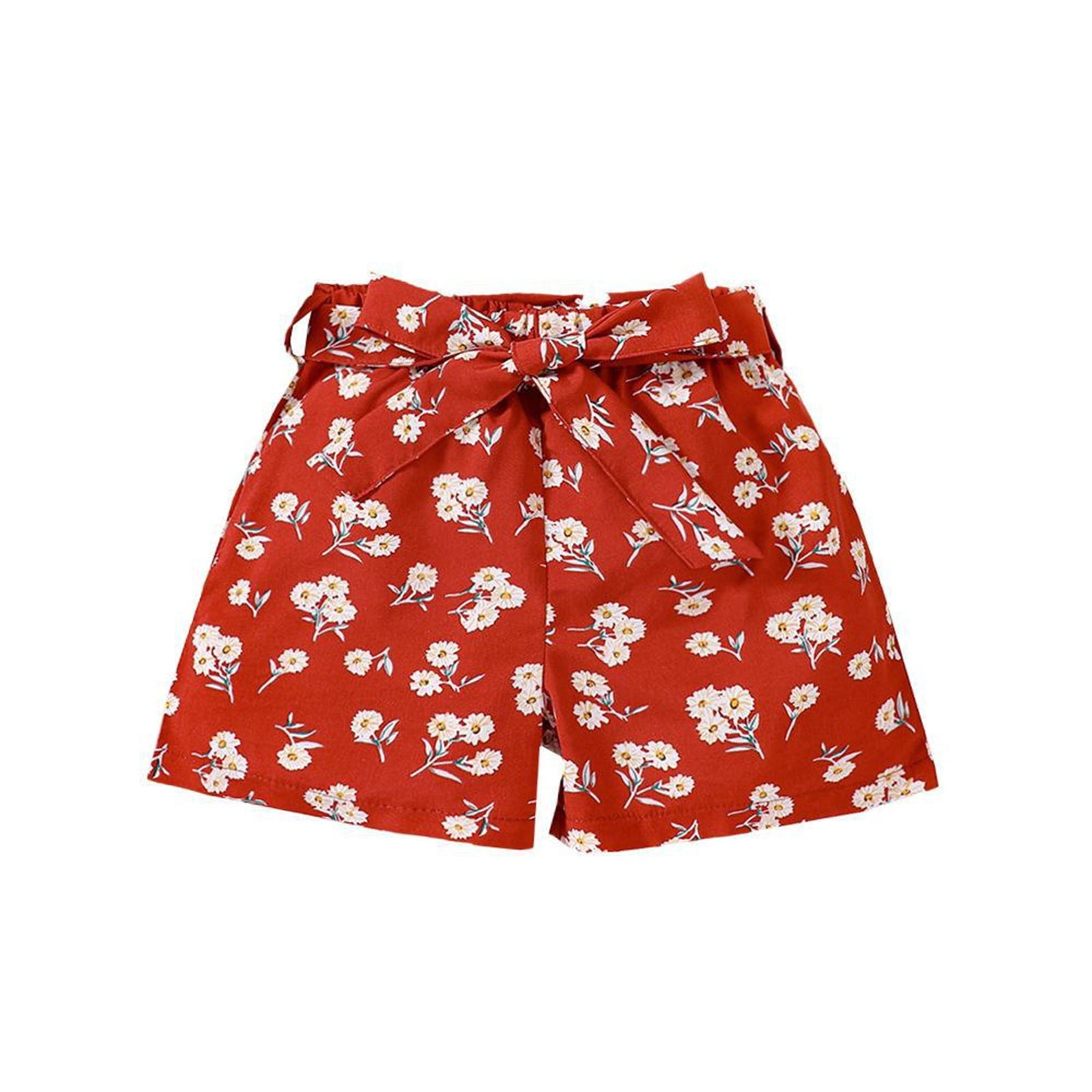 Big Kid Girl Shorts Kids Volleyball Shorts Girls Toddler Girl Floral Print Children s Summer Casual Shorts with Belt Are Girls Clothes Red 5 6 Years