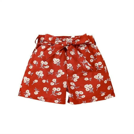 

Toddler Girl Floral Printed Children Summer Casual Shorts With Belt Are Comfortable And Breathable Child Kids Baby Clothing Dailywear