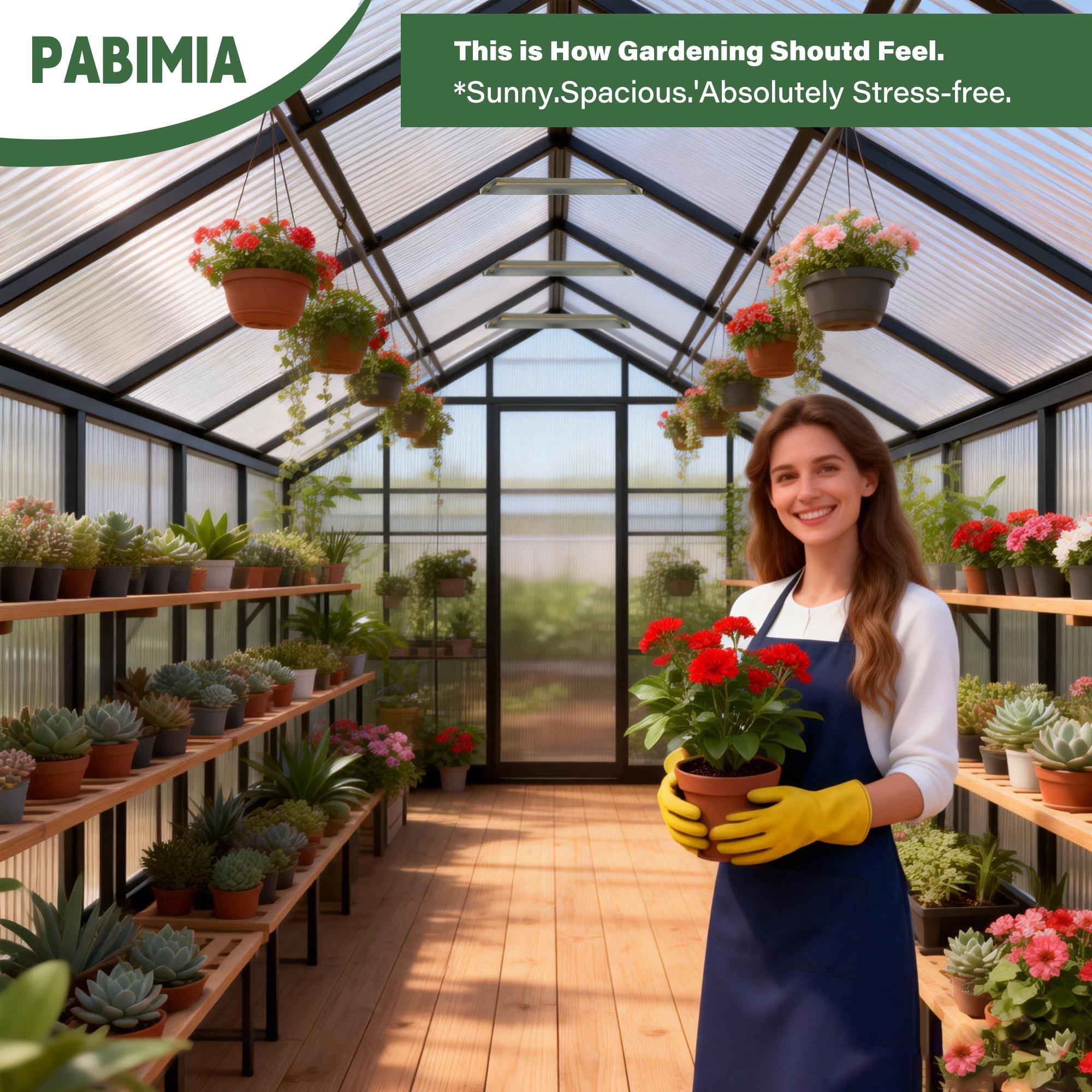 PABIMIA 8x10 FT Polycarbonate Outdoor Greenhouse, Aluminum Walk-in Greenhouse with Roof Vent, Black