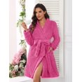 thumbnail image 2 of Ekouaer Black Bathrobe for Women Fleece Plush Robes Knee Length Warm Ladies Sleep Robe Jacquard Sleepwear with Pockets, 2 of 6