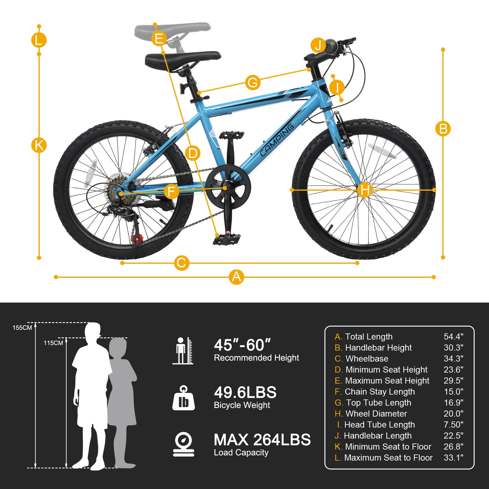 Ktaxon 20in Mountain Bike 7 Speed with Steel Frame, V Brake, Blue