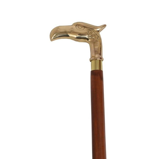 39" Eagle Wooden Decorative Cane Vintage Brown Wood Brass Handle Walking Stick 