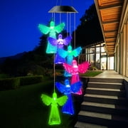 Color Changing Angel Solar Wind Chimes Gift Portable Waterproof Mobile Romantic Solar Powered Windchime Outdoor Hanging LED Solar Angels Wind Chime Light for Festival,Mom Gifts,Patio,Garden Decoration