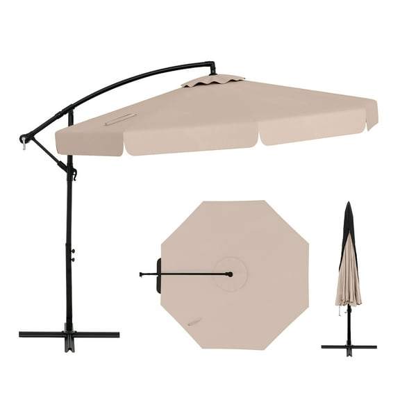 Gymax 10FT Offset Hanging Umbrella Patio Cantilever Umbrella w/ Easy Tilt Adjustment Beige