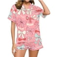 thumbnail image 2 of Uaswgudfs Women's Valentine's Day Pajama Set - Short Sleeve & Shorts Loungewear with Bow Print, Collar & Pocket, Cute Printed Sleepwear Outfit for Women, 2 of 5