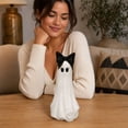 thumbnail image 6 of Large Ghost with Bow Tabletop Decoration, 10" Black and White Halloween Ghost Figurine, Sculpted Ghost with Black Bow and Eyelash Decor for Mantel Shelf Entryway Table Party Display, 6 of 7