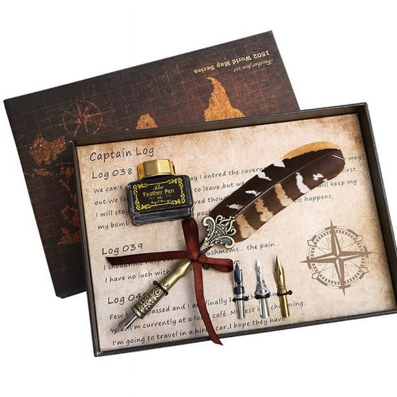 Vintage Quill Feather Dip Pen with 3 Nibs Handmade Sign Ink Pens Present Supply