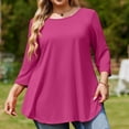 thumbnail image 4 of Dwralegc Plus Size Tops for Women Crewneck Tunic Basic Blouses with Leggings 3/4 Sleeve Spring 2026 Tops Plus Size Dressy Flowy Clothes Hot Pink 4XL, 4 of 5