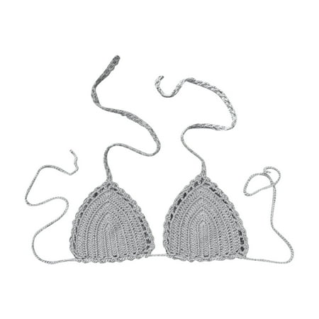 HABDGIKS Push Up Bikini Top Casual Halter Tie Side Tether Hand Crocheted Solid Knit Bra Swimwear