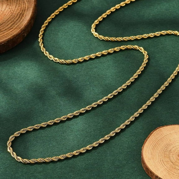 5pc 304 Stainless Steel Rope Chain Necklaces with Lobster Claw Clasp Ion Plating(IP) Real 18K Gold Plated 30 inch(76.5cm) 2.3mm