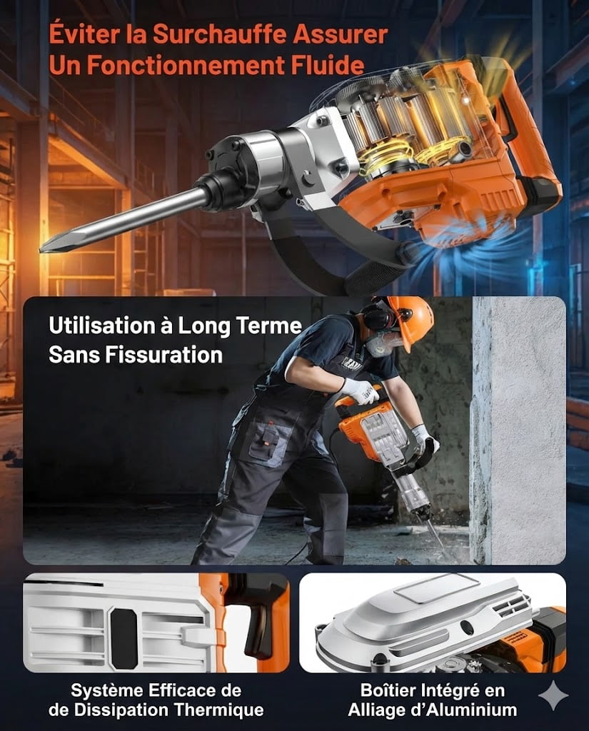 Demolition Jack Hammer, 3500W Jack Hammer Concrete Breaker, 1900 BPM Heavy Duty Electric Jack Hammer, 2pcs Chisel with Gloves & 360°C Swiveling Front Handle for Trenching and Breaking Holes