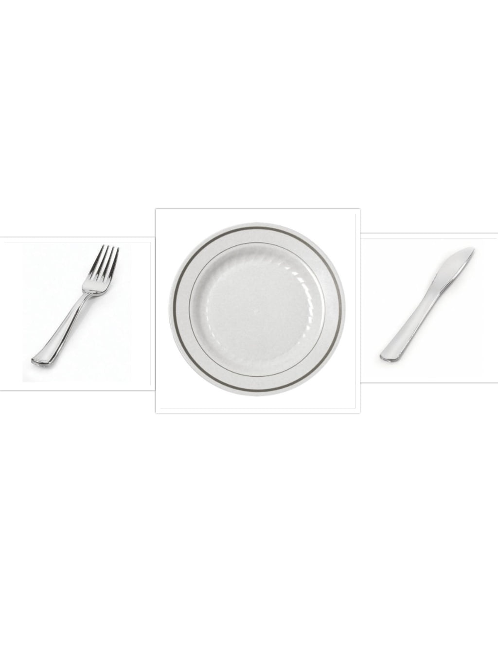 Silver Splendor 9" Dinner Plates + Forks and Knives Cutlery *Case of 120*