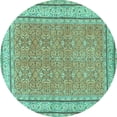 thumbnail image 1 of Ahgly Company Machine Washable Indoor Round Oriental Turquoise Blue Traditional Area Rugs, 6' Round, 1 of 4
