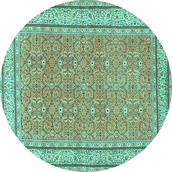 Ahgly Company Machine Washable Indoor Round Oriental Turquoise Blue Traditional Area Rugs, 6' Round