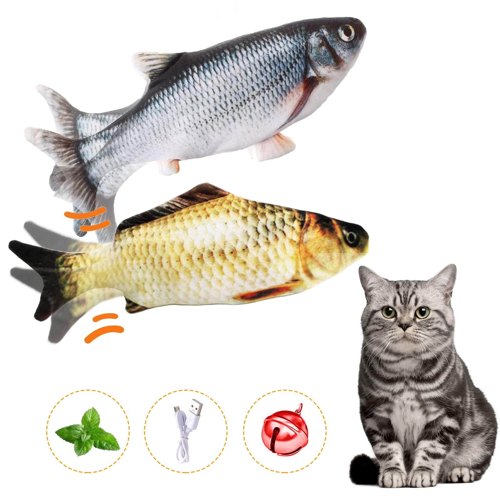 Yomagine Cat Toys Flopping Fish 10.5", 2022 Upgraded, Moving Cat Kicker