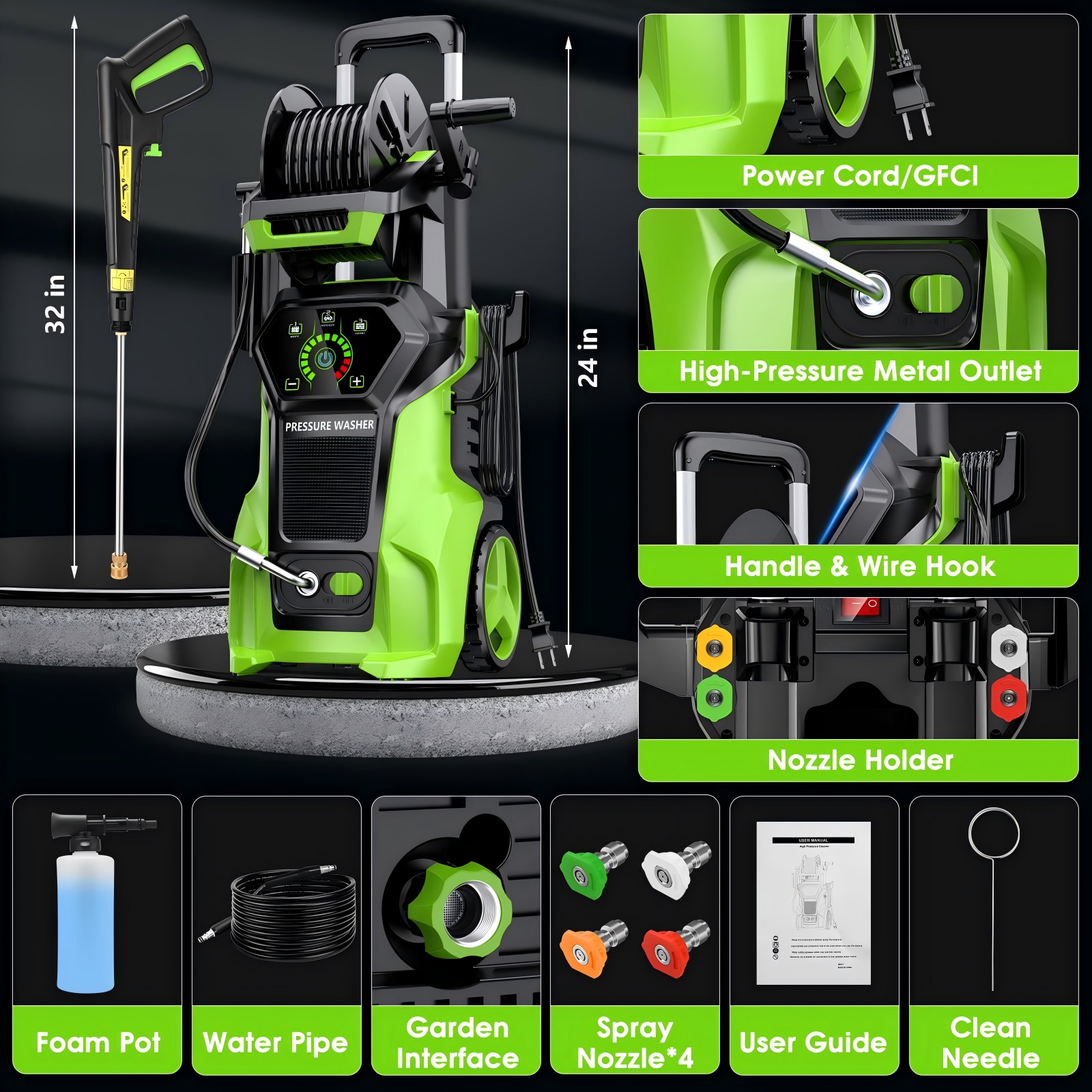 Fenbeli Electric Pressure Washer, 5000 PSI 3.2 GPM Touch Screen Adjustable Pressure, 4 Nozzles and Foam Cannon Power Washer Cleaning for Patio
