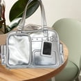 thumbnail image 5 of Hfppkn PU Leather Pin Display Ita Tote Bag Transparent Window Shoulder Handbag for Daily Use 35x11x25cm Silver, 5 of 7