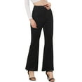 thumbnail image 4 of INSPIRE CHIC Women's Pants Solid Flared Hidden Side Zipper Knitted Faux Suede Flared Pants S Black, 4 of 7