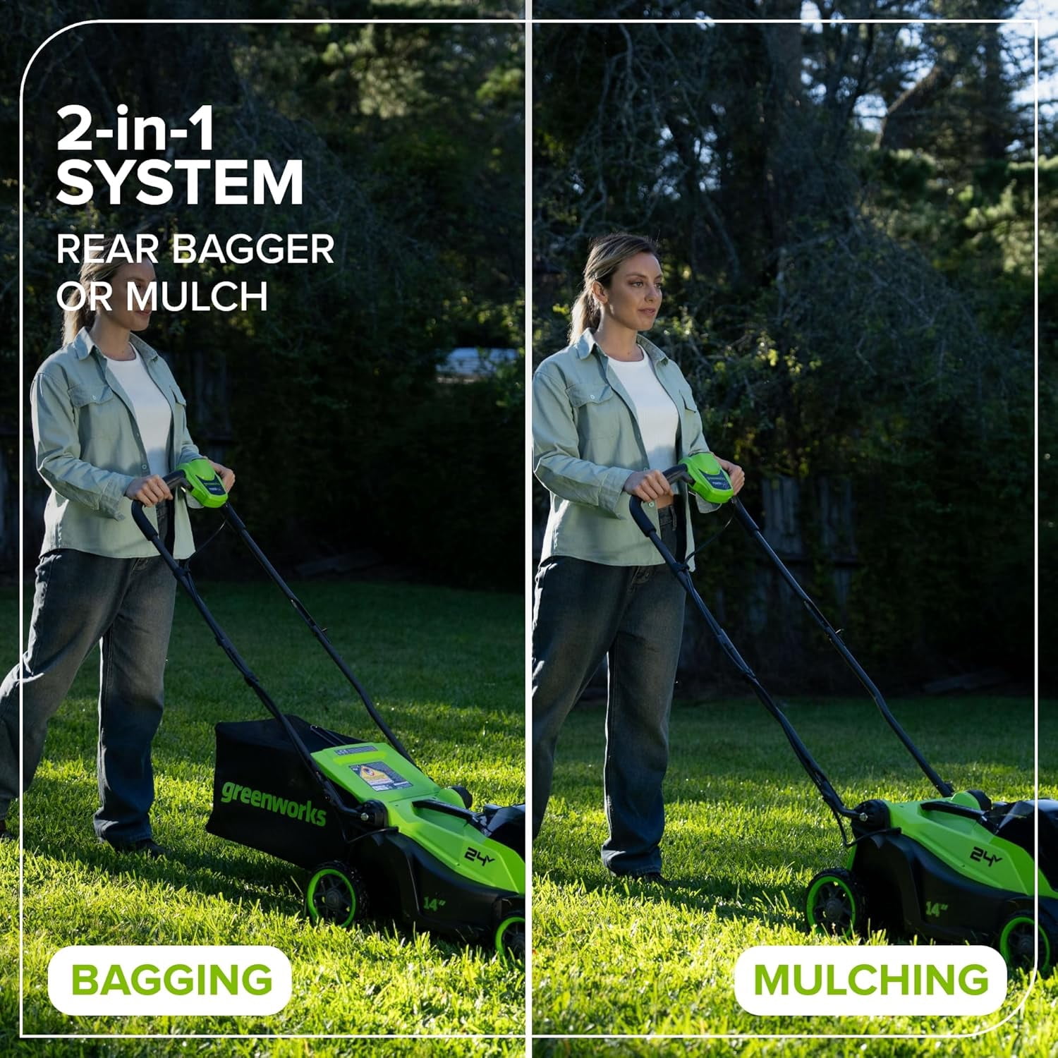 Greenworks 24V 14″ Brushless Cordless Lawn Mower Kit with 5.0Ah USB-C Battery & 65W Type-C Charger