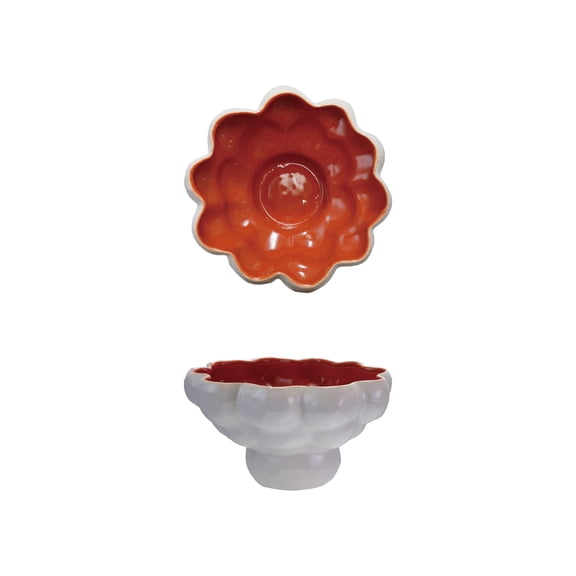 Bloomingville Decorative Formed Stoneware Footed Bowl with Glazed Interior, Cream and Terra-cotta Color